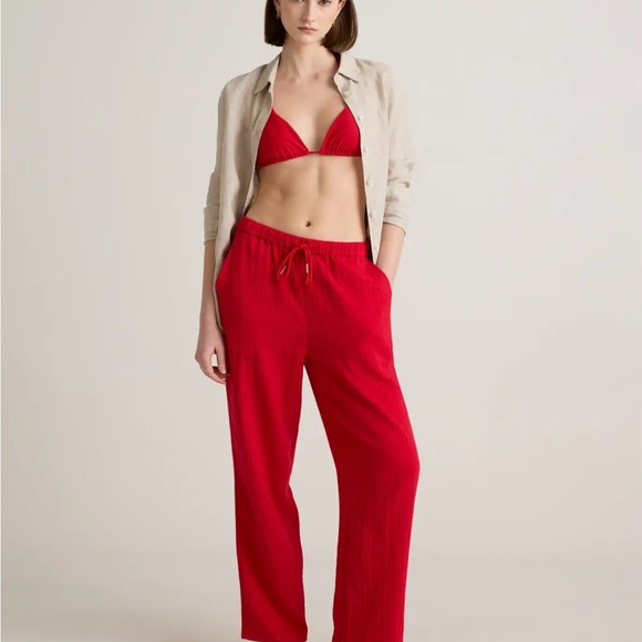 Quince Women’s 100% Organic Cotton Gauze Straight Leg Pants in Wild Cherry - Picture 2 of 14